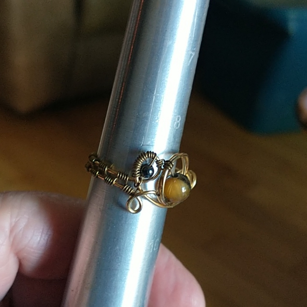 Hand crafted Wire Wrapped Tiger eye Worry Ring